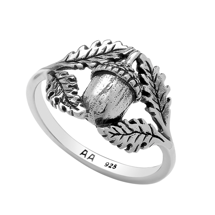 Sterling silver autumn acorn oak leaf woodland nature ring jewellery 
