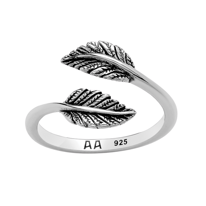 Sterling silver leaf fern nature wrap ring 