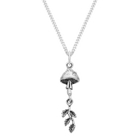 Sterling silver leaf and toadstool necklace nature inspired witchy alternative jewellery
