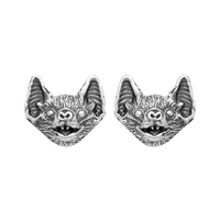 Startling silver bat face stud earrings gothic witchy alternative jewellery