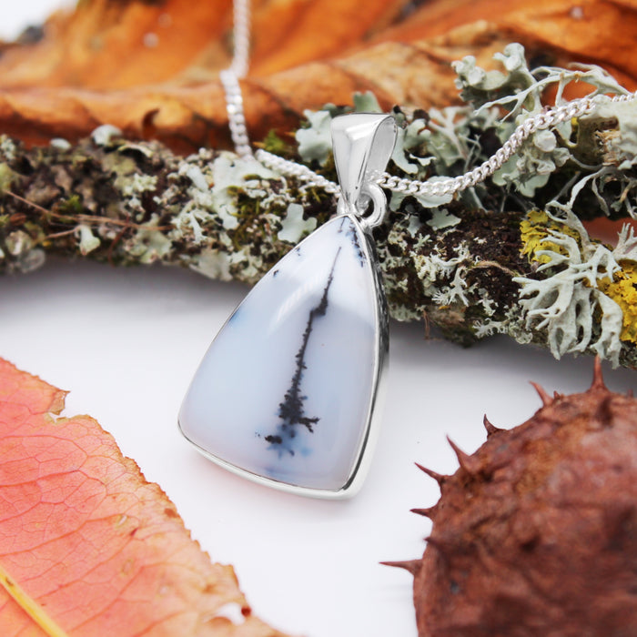 SNOWY SKIES - Sterling Silver & Dendrite Opal Necklace