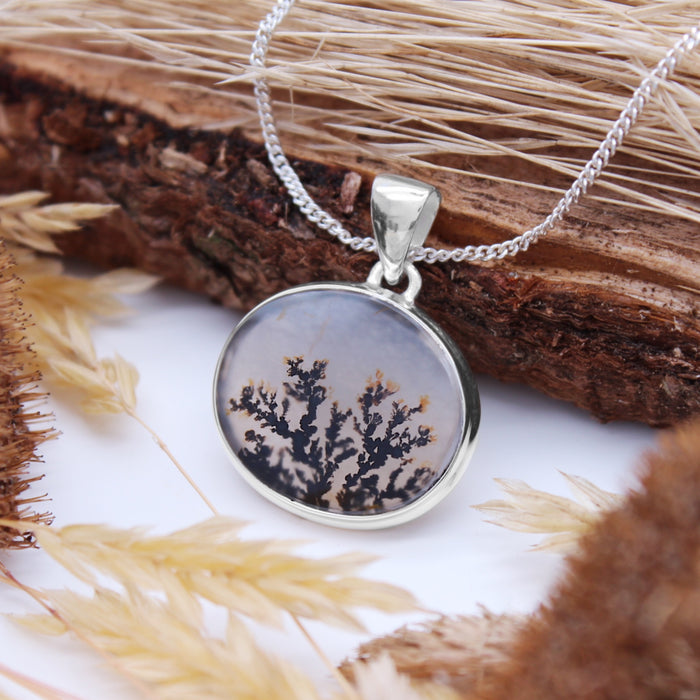 HARVEST - Sterling Silver & Scenic Agate Necklace